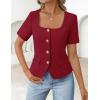 ZESICA Women’s Trendy Vests Top 2026 Spring Summer Square Neck Short Sleeve Blazer Button Down Crop Casual Work Blouse(Wine Red)