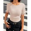 ZESICA Women’s 2026 Spring Lace Short Sleeve T Shirts Summer Crewneck Fitted Going Out Tops Dressy Fashion Clothes(Apricot)