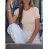 ZESICA Women’s 2026 Spring Lace Short Sleeve T Shirts Summer Crewneck Fitted Going Out Tops Dressy Fashion Clothes(Apricot)