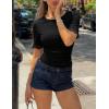 ZESICA Women’s 2026 Spring Lace Short Sleeve T Shirts Summer Crewneck Fitted Going Out Tops Dressy Fashion Clothes(Black)