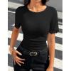 ZESICA Women’s 2026 Spring Lace Short Sleeve T Shirts Summer Crewneck Fitted Going Out Tops Dressy Fashion Clothes(Black)
