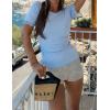 ZESICA Women’s 2026 Spring Lace Short Sleeve T Shirts Summer Crewneck Fitted Going Out Tops Dressy Fashion Clothes(Blue)