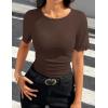 ZESICA Women’s 2026 Spring Lace Short Sleeve T Shirts Summer Crewneck Fitted Going Out Tops Dressy Fashion Clothes(Brown)