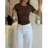 ZESICA Women’s 2026 Spring Lace Short Sleeve T Shirts Summer Crewneck Fitted Going Out Tops Dressy Fashion Clothes(Brown)