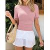 ZESICA Women’s 2026 Spring Lace Short Sleeve T Shirts Summer Crewneck Fitted Going Out Tops Dressy Fashion Clothes(Pink)
