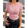 ZESICA Women’s 2026 Spring Lace Short Sleeve T Shirts Summer Crewneck Fitted Going Out Tops Dressy Fashion Clothes(Pink)