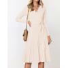 ZESICA Women’s Spring Long Sleeve Wrap V Neck Ribbed Knit Pleated A Line Pullover Sweater Dress with Belt(Apricot)