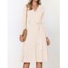 ZESICA Women’s Spring Long Sleeve Wrap V Neck Ribbed Knit Pleated A Line Pullover Sweater Dress with Belt(Apricot)