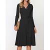 ZESICA Women’s Spring Long Sleeve Wrap V Neck Ribbed Knit Pleated A Line Pullover Sweater Dress with Belt(Black)