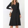 ZESICA Women’s Spring Long Sleeve Wrap V Neck Ribbed Knit Pleated A Line Pullover Sweater Dress with Belt(Black)