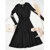 ZESICA Women’s Spring Long Sleeve Wrap V Neck Ribbed Knit Pleated A Line Pullover Sweater Dress with Belt(Black)