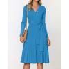 ZESICA Women’s Spring Long Sleeve Wrap V Neck Ribbed Knit Pleated A Line Pullover Sweater Dress with Belt(Cobaltblue)
