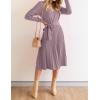 ZESICA Women’s Spring Long Sleeve Wrap V Neck Ribbed Knit Pleated A Line Pullover Sweater Dress with Belt(Darkviolet)