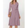 ZESICA Women’s Spring Long Sleeve Wrap V Neck Ribbed Knit Pleated A Line Pullover Sweater Dress with Belt(Darkviolet)