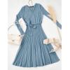 ZESICA Women’s Spring Long Sleeve Wrap V Neck Ribbed Knit Pleated A Line Pullover Sweater Dress with Belt(Dustyblue)