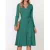 ZESICA Women’s Spring Long Sleeve Wrap V Neck Ribbed Knit Pleated A Line Pullover Sweater Dress with Belt(Forestgreen)