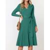 ZESICA Women’s Spring Long Sleeve Wrap V Neck Ribbed Knit Pleated A Line Pullover Sweater Dress with Belt(Forestgreen)