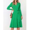 ZESICA Women’s Spring Long Sleeve Wrap V Neck Ribbed Knit Pleated A Line Pullover Sweater Dress with Belt(Green)