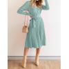 ZESICA Women’s Spring Long Sleeve Wrap V Neck Ribbed Knit Pleated A Line Pullover Sweater Dress with Belt(Lake)