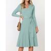 ZESICA Women’s Spring Long Sleeve Wrap V Neck Ribbed Knit Pleated A Line Pullover Sweater Dress with Belt(Lake)