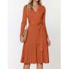 ZESICA Women’s Spring Long Sleeve Wrap V Neck Ribbed Knit Pleated A Line Pullover Sweater Dress with Belt(Maple)