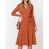 ZESICA Women’s Spring Long Sleeve Wrap V Neck Ribbed Knit Pleated A Line Pullover Sweater Dress with Belt(Maple)