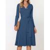 ZESICA Women’s Spring Long Sleeve Wrap V Neck Ribbed Knit Pleated A Line Pullover Sweater Dress with Belt(Navy)