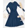 ZESICA Women’s Spring Long Sleeve Wrap V Neck Ribbed Knit Pleated A Line Pullover Sweater Dress with Belt(Navy)