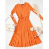 ZESICA Women’s Spring Long Sleeve Wrap V Neck Ribbed Knit Pleated A Line Pullover Sweater Dress with Belt(Orange)