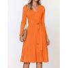 ZESICA Women’s Spring Long Sleeve Wrap V Neck Ribbed Knit Pleated A Line Pullover Sweater Dress with Belt(Orange)