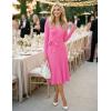 ZESICA Women’s Spring Long Sleeve Wrap V Neck Ribbed Knit Pleated A Line Pullover Sweater Dress with Belt(Pink)
