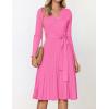 ZESICA Women’s Spring Long Sleeve Wrap V Neck Ribbed Knit Pleated A Line Pullover Sweater Dress with Belt(Pink)