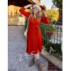 ZESICA Women’s Spring Long Sleeve Wrap V Neck Ribbed Knit Pleated A Line Pullover Sweater Dress with Belt(Rust)