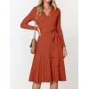 ZESICA Women’s Spring Long Sleeve Wrap V Neck Ribbed Knit Pleated A Line Pullover Sweater Dress with Belt(Rust)
