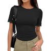 imageZESICA Womens 2026 Spring Lace Short Sleeve T Shirts Summer Crewneck Fitted Going Out Tops Dressy Fashion ClothesBlack