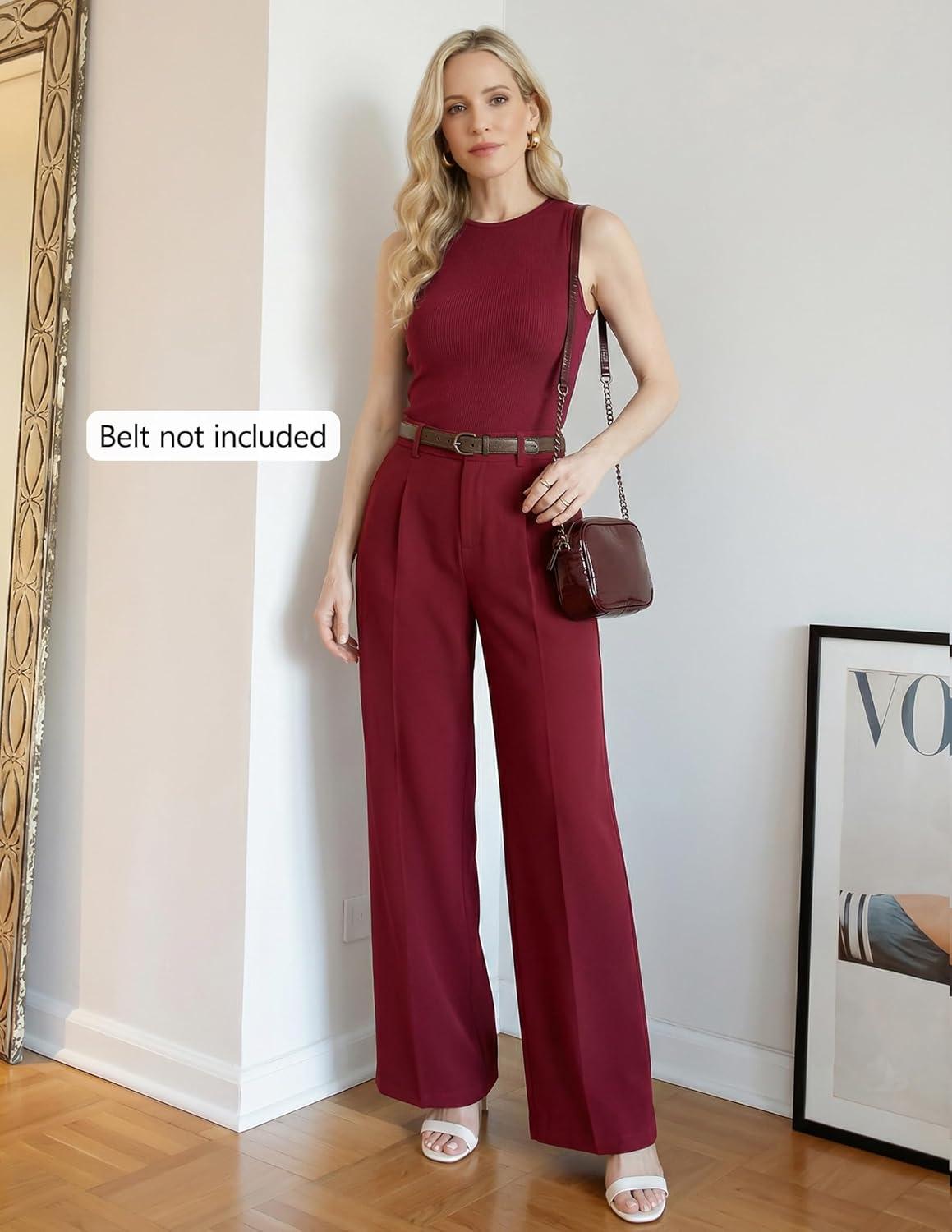 imageZESICA Womens Summer 2 Piece Outfits Knit Tops Suit Pants Matching Lounge Vacation Set Dressy Business Casual ClothesWine