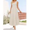 ZESICA Women’s 2026 Bohemian Summer Floral Print One Shoulder Sleeveless Smocked Ruffle Tiered Beach Long Midi Dress(Beige)