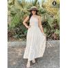 ZESICA Women’s 2026 Bohemian Summer Floral Print One Shoulder Sleeveless Smocked Ruffle Tiered Beach Long Midi Dress(Beige)