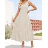 ZESICA Women’s 2026 Bohemian Summer Floral Print One Shoulder Sleeveless Smocked Ruffle Tiered Beach Long Midi Dress(Beige)