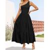ZESICA Women’s 2026 Bohemian Summer Floral Print One Shoulder Sleeveless Smocked Ruffle Tiered Beach Long Midi Dress(Black)