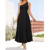 ZESICA Women’s 2026 Bohemian Summer Floral Print One Shoulder Sleeveless Smocked Ruffle Tiered Beach Long Midi Dress(Black)
