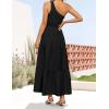 ZESICA Women’s 2026 Bohemian Summer Floral Print One Shoulder Sleeveless Smocked Ruffle Tiered Beach Long Midi Dress(Black)