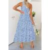 ZESICA Women’s 2026 Bohemian Summer Floral Print One Shoulder Sleeveless Smocked Ruffle Tiered Beach Long Midi Dress(Blue)