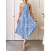 ZESICA Women’s 2026 Bohemian Summer Floral Print One Shoulder Sleeveless Smocked Ruffle Tiered Beach Long Midi Dress(Blue)