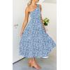 ZESICA Women’s 2026 Bohemian Summer Floral Print One Shoulder Sleeveless Smocked Ruffle Tiered Beach Long Midi Dress(Blue)