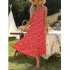ZESICA Women’s 2026 Bohemian Summer Floral Print One Shoulder Sleeveless Smocked Ruffle Tiered Beach Long Midi Dress(Cherry)