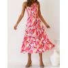 ZESICA Women’s 2026 Bohemian Summer Floral Print One Shoulder Sleeveless Smocked Ruffle Tiered Beach Long Midi Dress(Geometricpink)