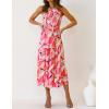 ZESICA Women’s 2026 Bohemian Summer Floral Print One Shoulder Sleeveless Smocked Ruffle Tiered Beach Long Midi Dress(Geometricpink)