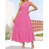 ZESICA Women’s 2026 Bohemian Summer Floral Print One Shoulder Sleeveless Smocked Ruffle Tiered Beach Long Midi Dress(Hotpink)