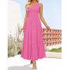 ZESICA Women’s 2026 Bohemian Summer Floral Print One Shoulder Sleeveless Smocked Ruffle Tiered Beach Long Midi Dress(Hotpink)